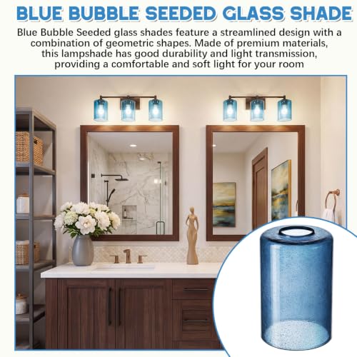 Image of Teenyyou 6 Pcs Blue Bubble Seeded Glass Shade Replacements for Pendant Light Fixtures Glass Lamp Shade Cover, 1-5 /8 Inch Fitter E26 Base, 4 inchw x 6 inchh, Replacement Lamp Globe for Chandelier Wall Sconce
