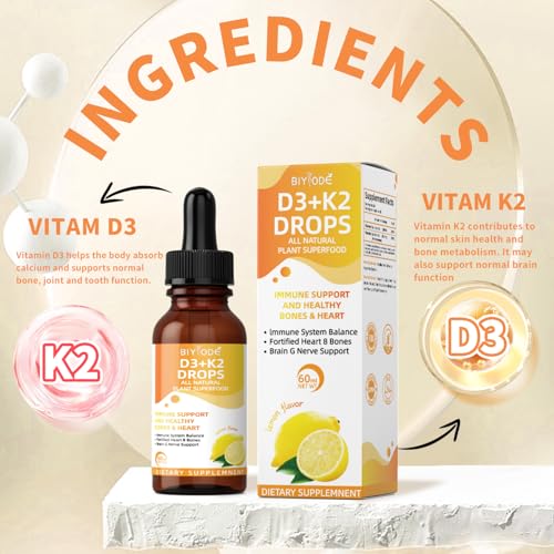 BIYODE Vitamin D3 & K2 Liquid Drops, 60ml – 1000 IU Vitamin D3 & 200 mcg Vitamin K2 (MK-7) – Liposomal Enhanced Absorption, Immune Support, Bone & Heart Health, Non-GMO, Lemon Flavor - Thumbnail 6