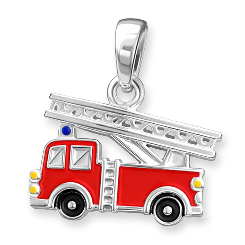 CLEVER SCHMUCK Pendentif pompier 12 x 9 mm rouge noir jaune laqué brillant argent sterling 925 pour garçons dans une boîte cadeau pliante
