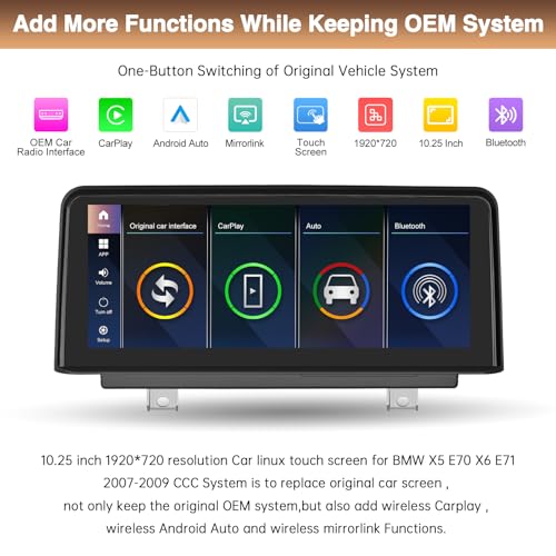 Pantalla CarPlay Inalámbrica 10.25" BMW X5 E70 X6 E71 2007-09 miniatura 3