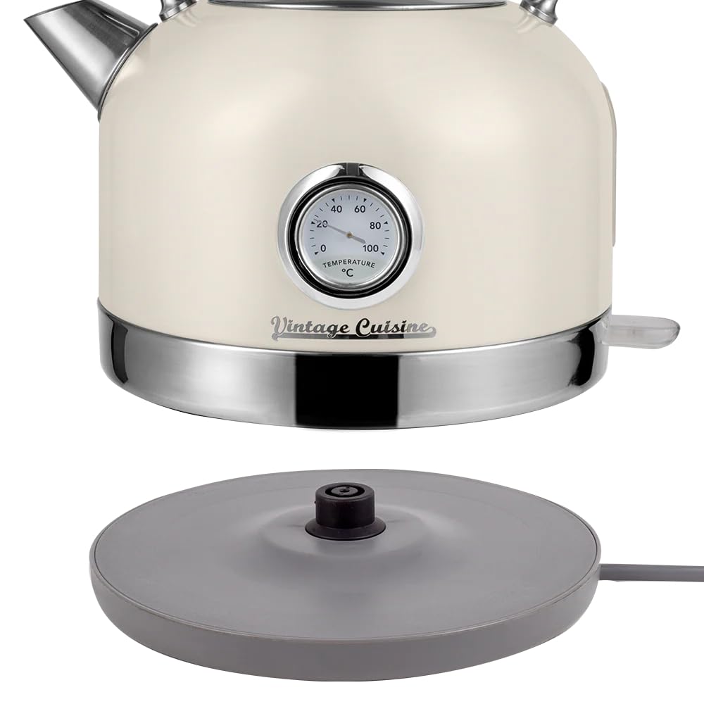 ELEKTRISCHER WASSERKOCHER VINTAGE CUISINE MIT THERMOMETER IM RETROSTIL (cream)