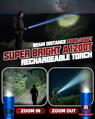 Image of Victoper Red Rechargeabe Flashlight 2 Pack, High Lumens 5 Modes LED Bright Tactical Flashlights, Waterproof Zoomable Flash Light for Outdoor, Gifts for Camping Essentials Gear