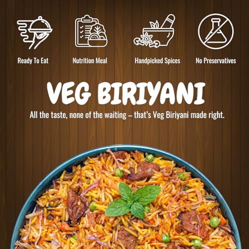 Image of Indidoz Protein Rich Veg Biryani Ready to Eat | Flavoured Basmati Rice with Vegetables & Plant Protein | Spiced & Aromatic | Authentic Indian Meal | Heat & Eat | No Preservatives | 250g