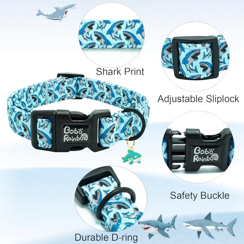 Image of Dog Collar-Cute Shark Adjustable Pet Collars Soft Comfortable Puppy Collar Blue Cotton Dog Collars Durable Necklace Gift for Large Dogs