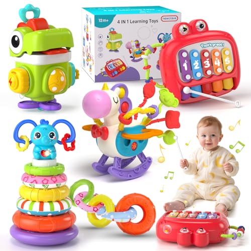 Image of newcrave 4 in 1 Baby Toys for 12 to 18 Months, Infant Sensory & Stacking for 1+ Year Old, Busy Cube Toys for Babies 6-12 Months, Piano Xylophone Musical Travel Toys, Christmas Birthday Gifts for 1-2