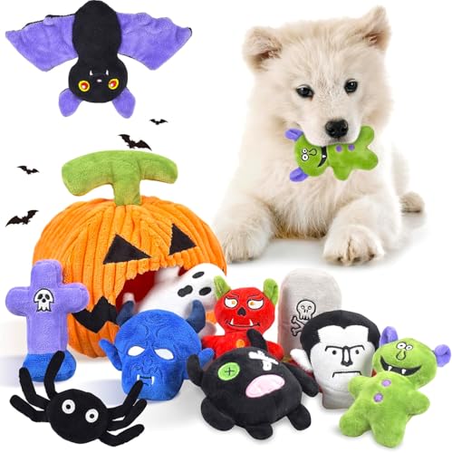 Halloween Dog Toys Set, 11 Pack Squeaky Dog Toys for Aggressive C...