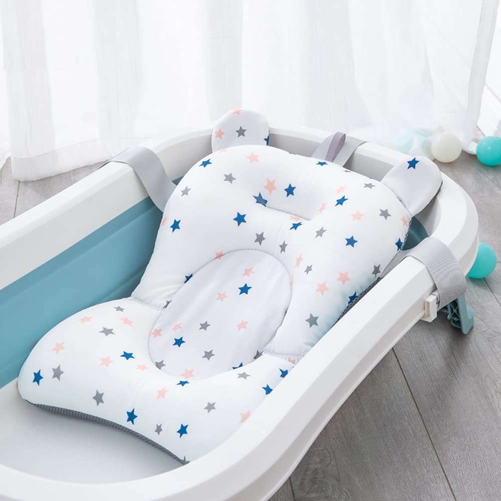 Coussin de Bain Bébé + Verre, Réducteur Baignoire pour Bébé, Support Universel, Transat, Coussin Baignoire Confortable et Antidérapant, Matelas Doux pour la Peau, Verre de Bain Inclus