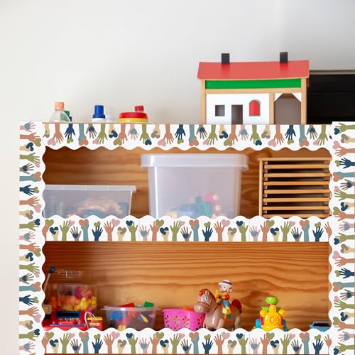 Image of BeYumi Boho Diversity Border Trim - 65ft Back to School All are Welcome Rolled Border Trim Colorful Multicultural Equality Inclusive Bulletin Board Classroom Chalkboard Kindergarten Elementary Decor