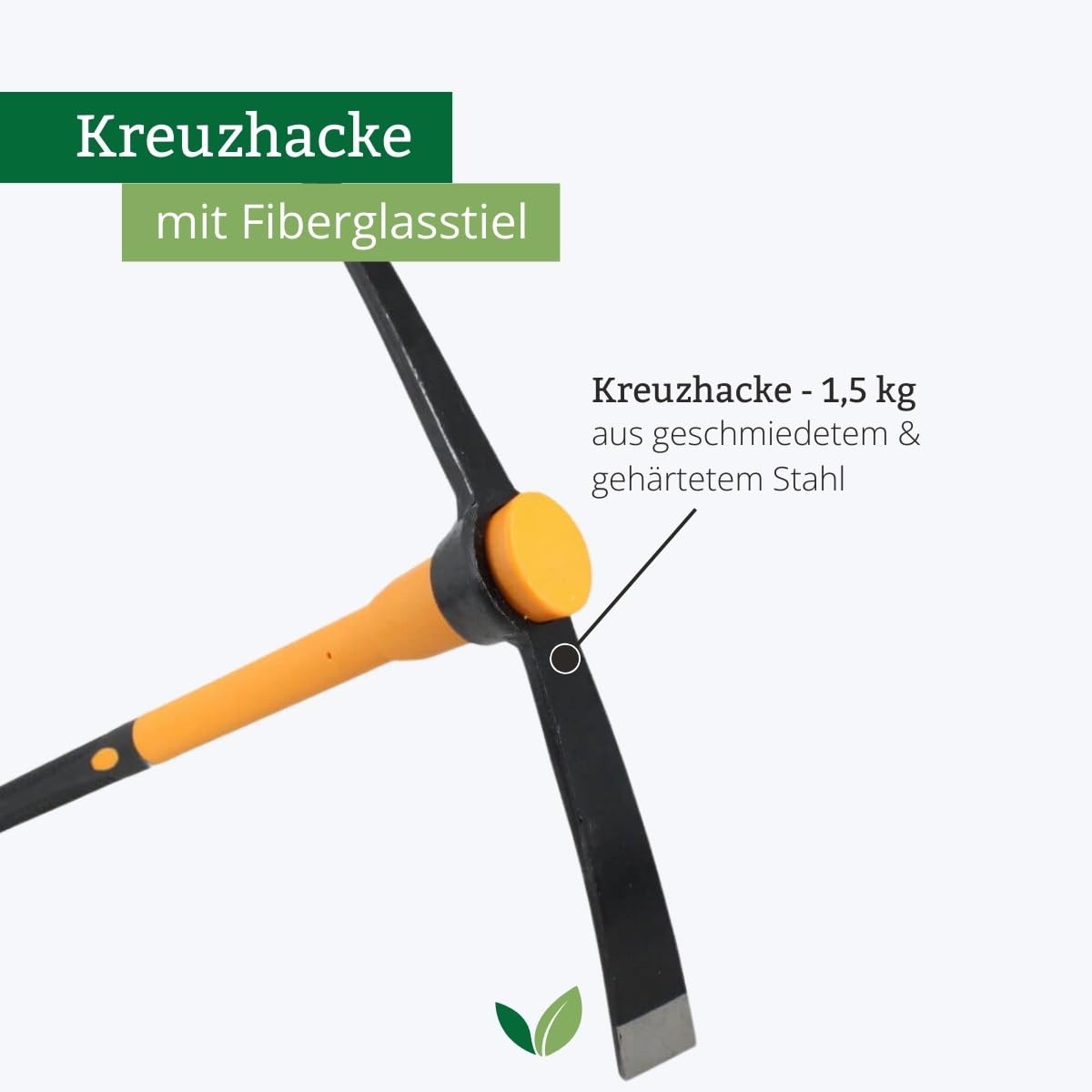 Kreuzhacke 2,5 kg aus gehärtetem & geschmiedetem Stahl | Stabiler Fiberglasstiel 90 cm | Spitzhacke & Flachhacke für Harte, steinige Böden | Wurzeln schneiden, Erde lockern, Gartenhacke
