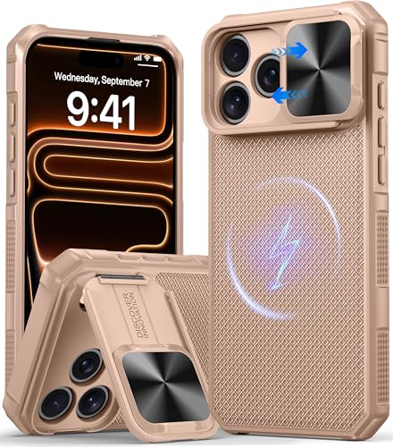 Image of Magnetic for iPhone 17 Pro Max Case [Slide Camera Cover] [Compatible with Magsafe] [Kickstand][Military Grade Protection] Shockproof Rugged Case for iPhone 17 Pro Max,Rose Gold