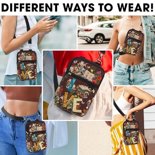 84hoods Crossbody Phone Bag with Adjustable Long Strap. Gift for Book Lovers and Librarian. Small Waterproof Cell Phone Purse for Women. Love Books.2