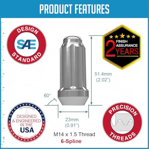 Image of Wheel Accessories Parts Premium Spline Lug Nuts 2 Year Warranty 60 Pcs M14x1.5 14x1.5 Thread 2.00 inch Long Chrome 6 Spline Hex Fits Chevy Silverado | Ford F Series | GMC Sierra| RAM|