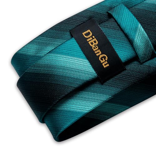 Image of DiBanGu Mens Tie Silk Plaid Striped Necktie and Pocket Square Cufflinks Tie Clip Set with Gift Box Formal Wedding Party
