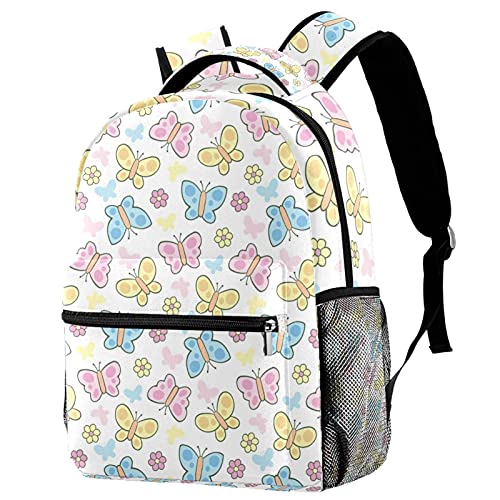 Sac à dos écolier PC 14" antichoc à motif floral jaune vert blanc