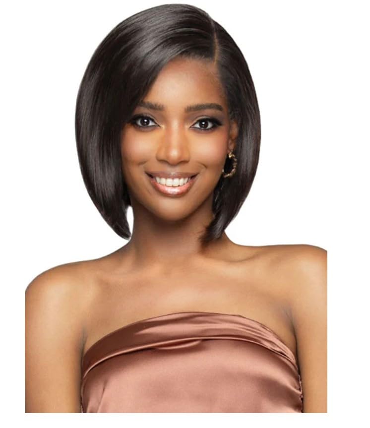 BOBBI BOSS Bone Straight Human Hair 12″ Glueless Lace Wig (NATURAL BLACK)