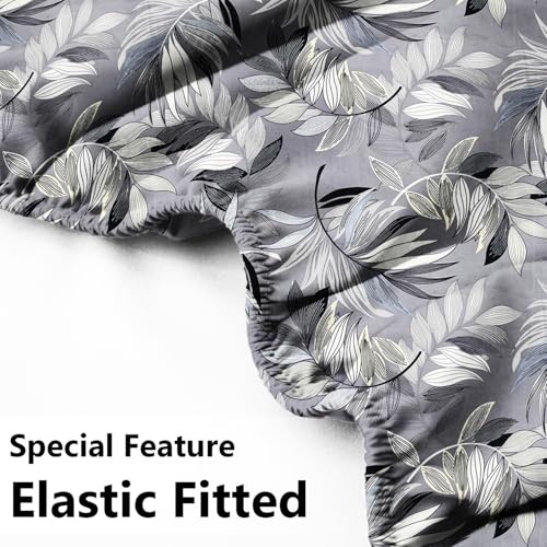 Image of HOMEKART 120 TC Cotton Rich Elastic Corner Fitted Bedsheet with 2 Pillow Covers | Double Bed 72x68+6 Inches | Wrinkle-Free, Super Soft & Breathable Floral Design | Grey