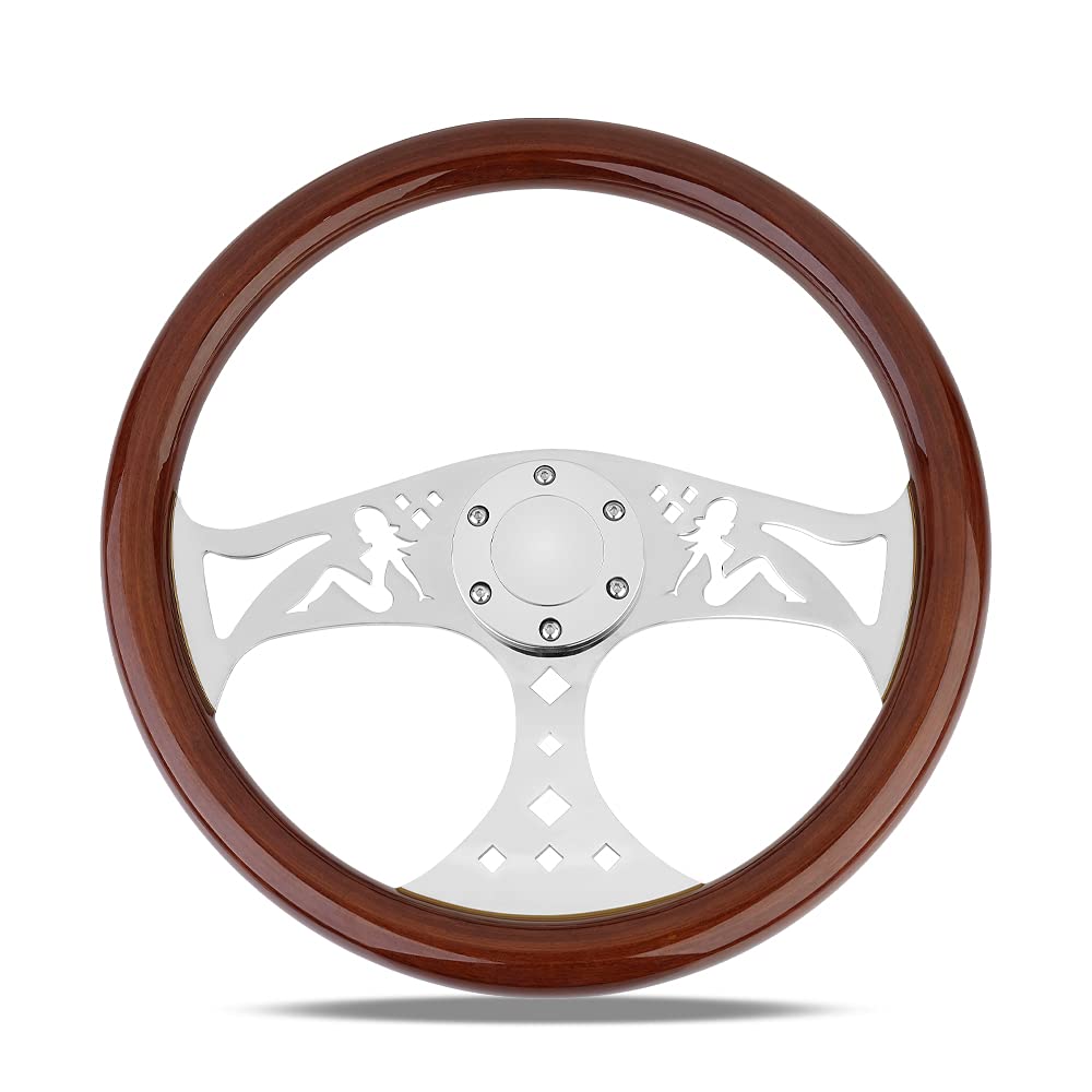 YEHICY 15' Wood Grain Steering Wheel with Girl Pattern
