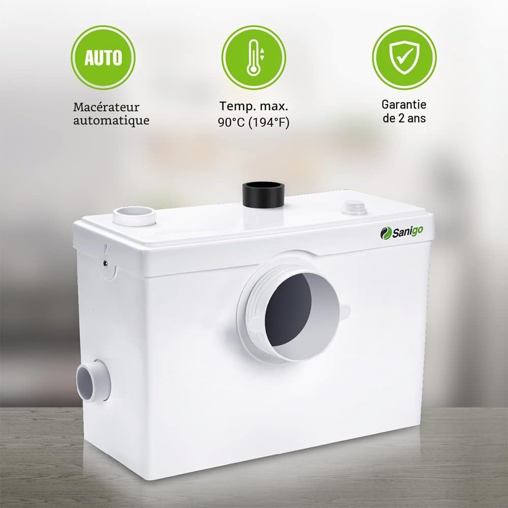 SANI600 Broyeur Sanitaire Classique, Pompe Automatique en Acier inoxydable pour Eliminer les Eaux Usées, Silencieuse, 3/1 entrées pour WC lavabo 600W, Blanc