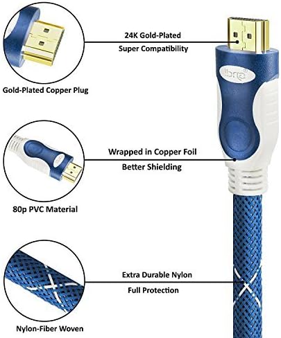 IBRA HDMI Cable 5ft - HDMI 2.0 (4K@60Hz) Ready - 28AWG Braided Cord -Gold Plated Connectors - Ethernet, Audio Return -Video 4K 2160p, HD 1080p, 3D - Xbox Playstation PS3 PS4 PC Apple TV Promo Range