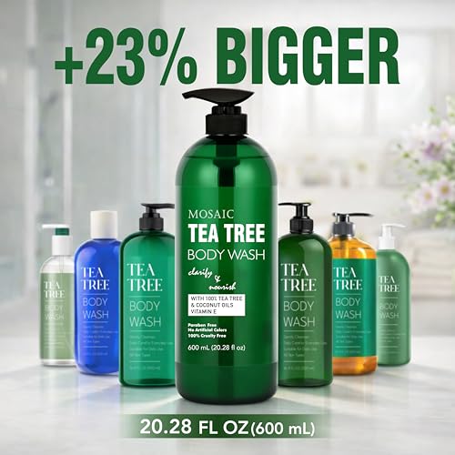 Image of AnatoliaDaphne Tea Tree Body Wash and Shower Gel with Vitamin E for Jock Itch, Eczema, Ringworm, Body Odor, Body Wash Women & Men with Added Body Oils,LARGE 20.2 FL Oz Bottle (Tea Tree, Pack of 3)