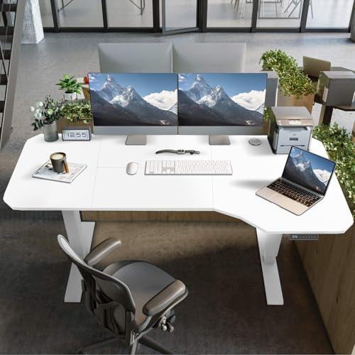 JUMMICO HöHenverstellbarer Schreibtisch 160 x 70 cm L-Förmiger Schreibtisch Höhenverstellbar Elektrisch,Ergonomie Gaming Tisch mit Haken (Weiß) – Bild 3