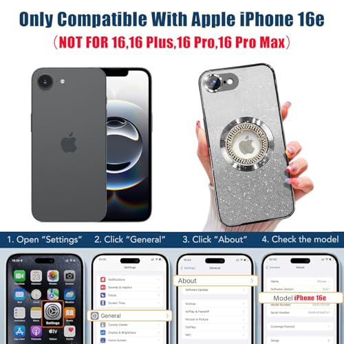 Image of Misscase for iPhone 16e Magnetic Glitter Case Compatible with MagSafe,Full Protection Slim Shockproof Anti-Scratch Case with Camera Lens Protector Logo View Dust-Proof Cover for Women Silver