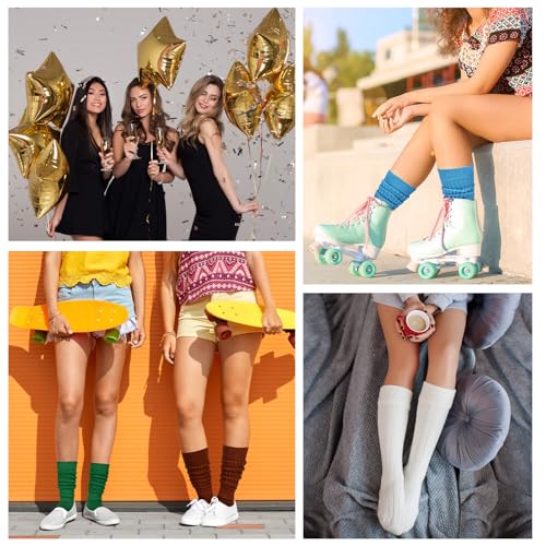 Image of Violet Mist women slouch socks thick colored knee high scrunch socks long stacked sock boot 80s 90s Novetly