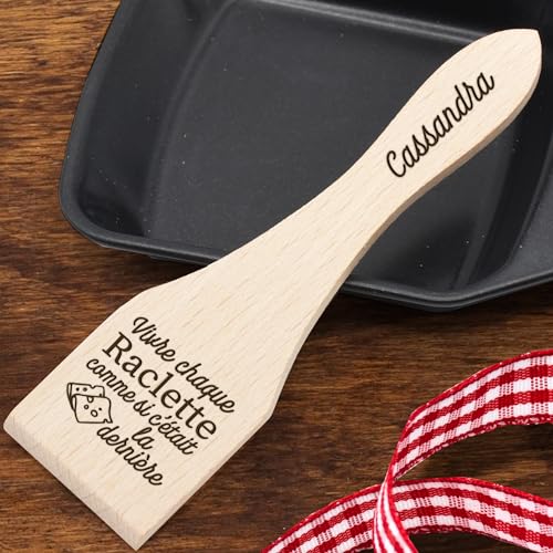 Spatule de raclette avec citation drôle et prénom pérsonnalisé