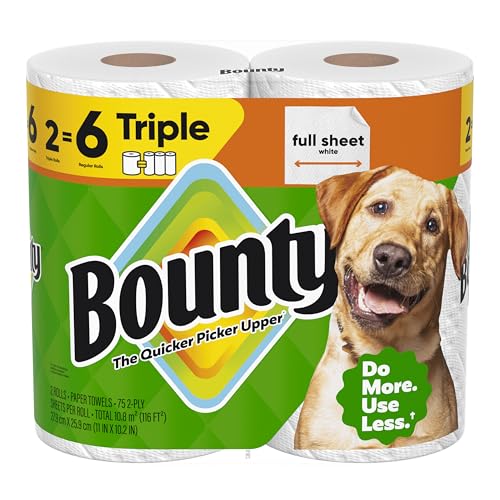 Bambooee Paper Towel Bounty Full Sheet Paper Towels, White, 2 Triple Rolls = 6 Regular Rolls (Packaging May Vary)