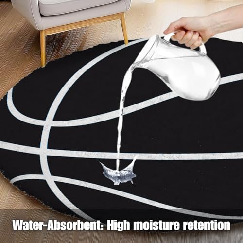 Image of Modern Shaggy Round Rug | Ultra-Soft Plush Circle Carpet for Living Room, Bedroom, Nursery | Fuzzy, Fluffy Area Rug with Non-Slip Base Black Ball 5x5 feet