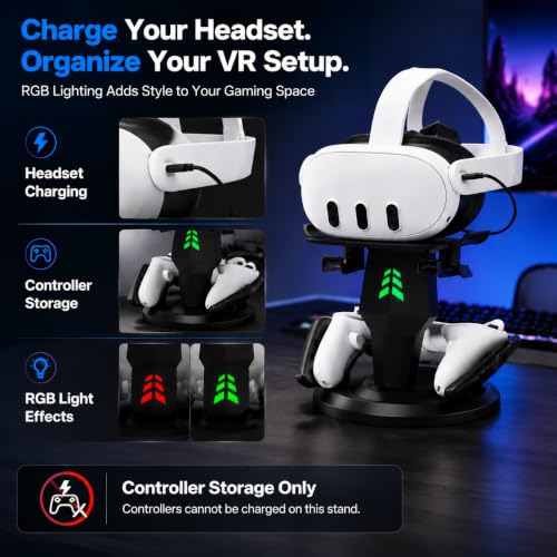 Image of VR Charging Dock for Meta Quest 3, Quest 3S, Quest 2, VR Accessories | VR Headset Stand, Type-C Charger, Stable Anti-Slip Base, Space Saving Design