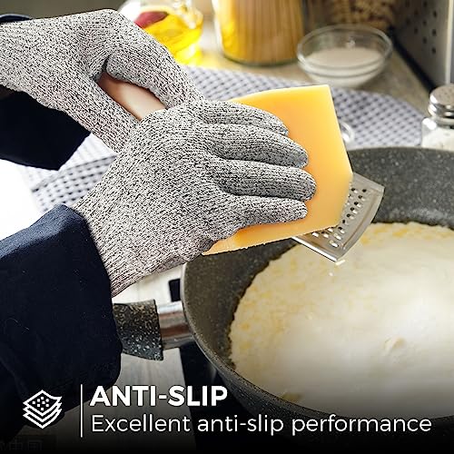 Evridwear 2 Colors 2 Pairs Combo Level 5 Cut Resistant Gloves With Strong Silicone Grip Dots Kitchen Meat Cutting Fish Fillet Shucking And Mandolin Slicing Free E-Book(L, Gray+Gray) #TOP4
