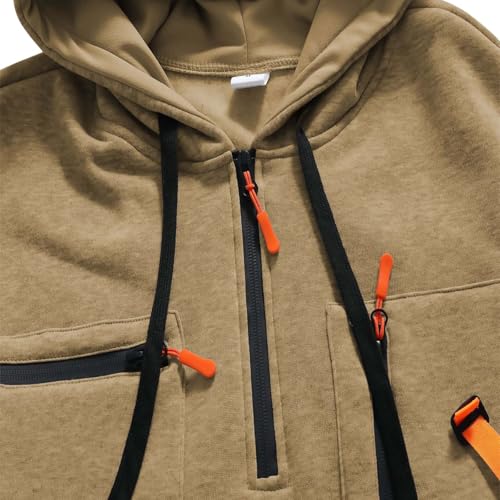 Mens Cargo Hoodie Fleece Quarter Zip Military Tactical Hooded Sweatshirts Warm Slim Fit Sweatshirt with Multi-Pockets4