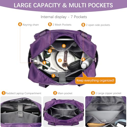 Weekender Bags for Women, Purple Travel Duffle bag, Expandable Large CarryOn Tote Bags with Laptop Compartment, Hospital Bag for Women Labor Delivery, Overnight Bag with Luggage Sleeve3