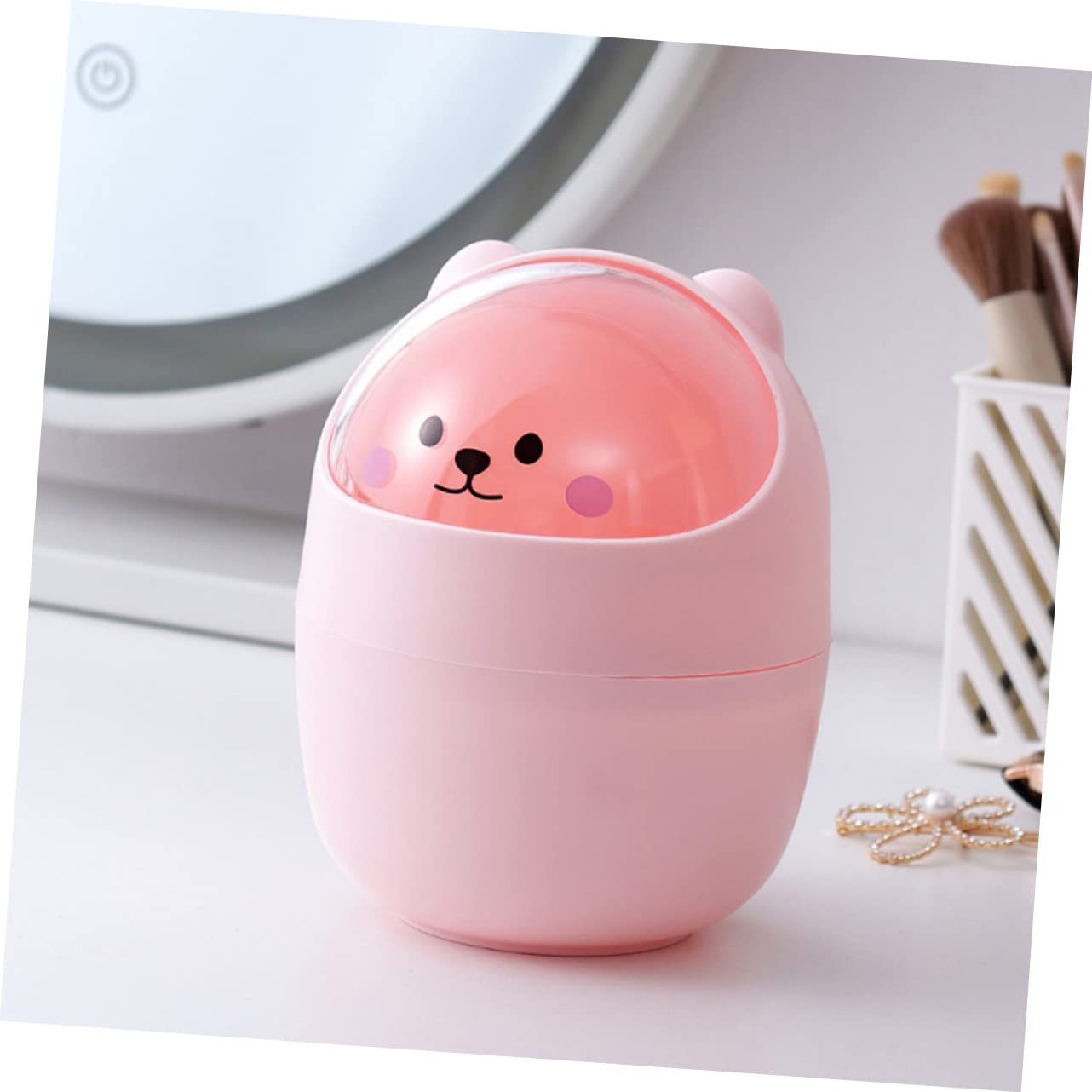CHILDWEET Cute Mini Trash Can with Lid Garbage Container for Bedroom Office and Home Adorable Multi-use for Waste Storage