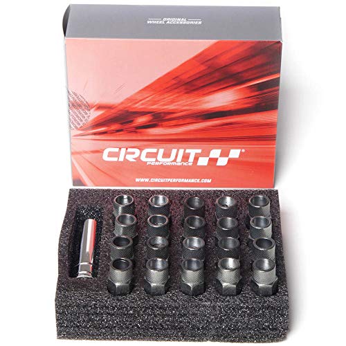 Image of Circuit Performance Forged Steel Extended Open End Hex Lug Nut for Aftermarket Wheels: 12x1.25 Hyper Black - 20 Piece Set + Tool