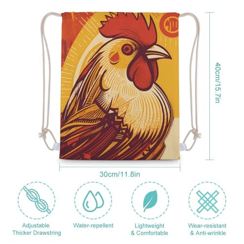 Canvas Drawstring Backpacks Cartoon Chicken Sports Gym Pull String Bags Lightweight for Men Women2