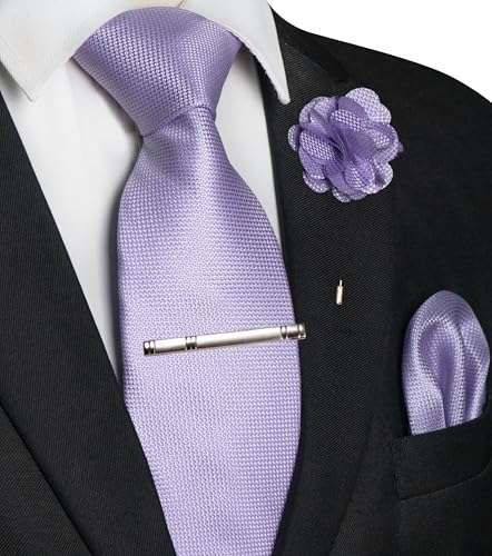 Image of JEMYGINS Mens Tie and Lapel Pin with Pocket Square Tie Clip Sets for Casual and Business 4PCS