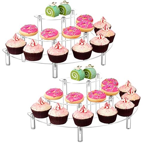 3 Tier Cupcake Stand, 2-Pack Clear Perfume Organizer, Semicircle Round Dessert Table Display Set for Pop Figures, Half-Moon Display Riser for Toy Organizer, Party, Wedding Cover