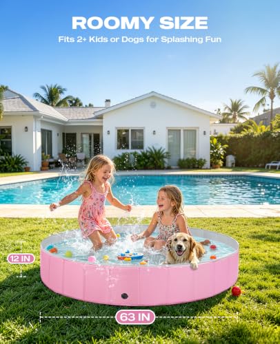 Image of Jecoo Dog Pool for Large Dogs Kiddie Pool Hard Plastic Foldable Dog Bathing Tub Portable Outside Kids Swimming for Pets and Dogs Outdoor Backyard