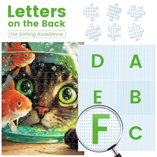 Puzzle de 300 piezas para adultos con gato y peces dorados, 20.5 x 15 pulgadas, arte divertido de mascotas miniatura 3