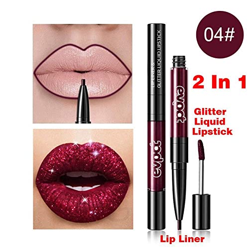 Evpct 7Pcs Pink Red Glitter Matte Lip Liner And Liquid Lipstick Set Kit Long Lasting, Matte To Lip Glitter Metallic Dark Red Sparkle Sparkly Glossy Permanent Liquid Lipsticks Lip Gloss Set For Women #TOP3