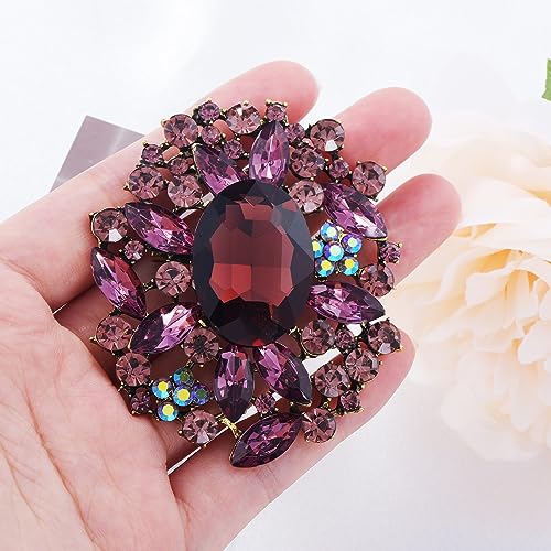 Image of LAXPICOL Vintage Austrian Crystal Elegant Flower Brooch for Women Broach Pin Wedding Jewelry Antique-Gold Tone