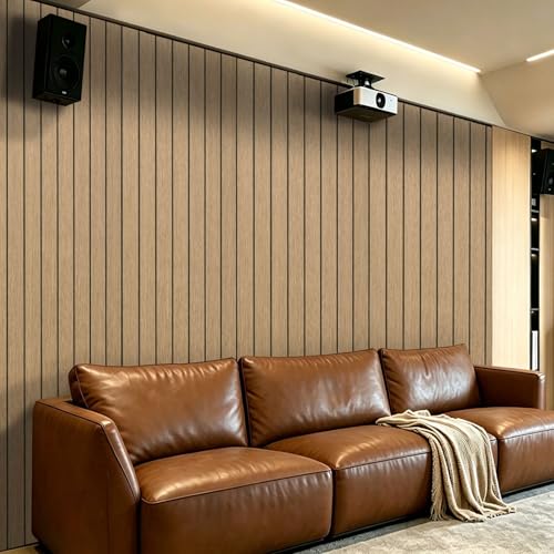 Image of 3D Peel and Stick Wall Panels PVC Grille Slat 394 inchx15.8 inch Self-Adhesive Wall Sticker Soundproof Paneling for Walls and Ceiling in Faux White Wood Grain Texture