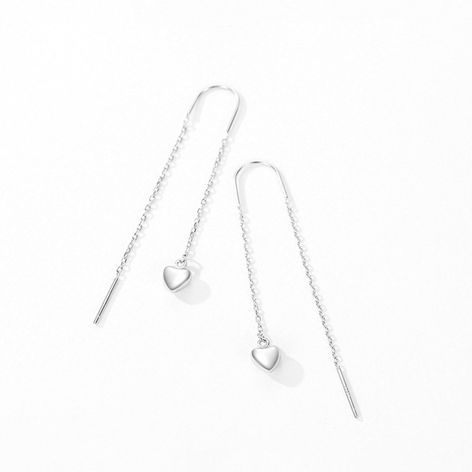 Weißgold Ohrringe Durchzieher 750 585 375 Echtgold Eckig, Damen Ohrringe Hängend Lange Kette mit Herz Hochzeit Ohrhänger Durchzieher für Frauen Hypoallergen
