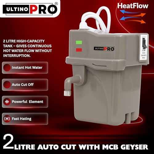 Image of 2 Litre Instant Water Geyser | Portable Electric Water Heater with Auto Cut-Off | Fast Heating ABS Body | Energy-Efficient | Bathroom, Kitchen, Office & Restaurants (White With MCB)