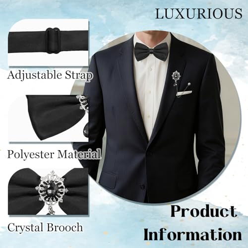 Image of Bow Ties for Men with Crystal, Pre-tied Adjustable Mens Bow Tie Sparkly Bowtie for Formal Suit Tuxedo Wedding Party