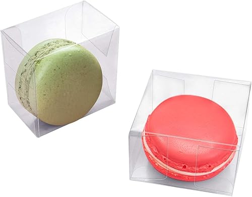 Newbested Paquete de 100 cajas de plástico transparente para macarrones, dulces de chocolate transparente, bolas de malta, mini cajas de embalaje de