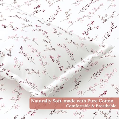 Image of Jaipur Weaves Queen Size Fitted Bedsheet Cotton with Elastic, 100% Pure Cotton Double Bed Fitted Sheet with 2 Pillow Covers, 240 TC, 60x78 Inches up to 8-inch Mattress, Floral Design - (Tulips Pink)