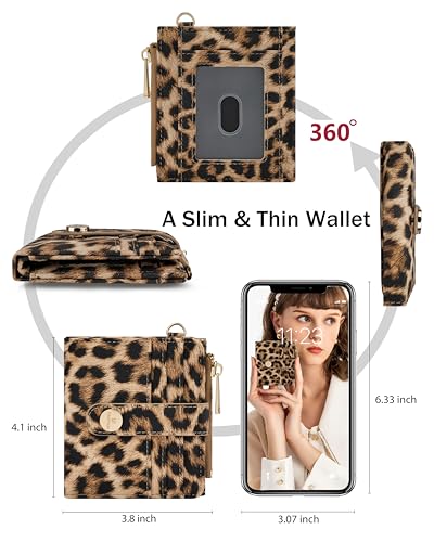 Image of Keychain Wallet Wristlet for Women,RFID Small Leopard Wallet Women | Wallet Wristlet with Zipper Coin Pocket,Vegan Leather Card Wallets for Women, 2 ID Window,Gift